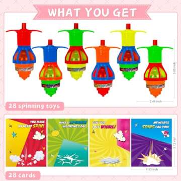 Morabi Valentine's Day Gifts: 28 Pack Spinning Top Toys & Cards, Unisex Kids Party Favor, Valentine'...