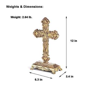 Retrome 12" H Cast Iron Cross Stand Tabletop for Home Decor, Antique Gold