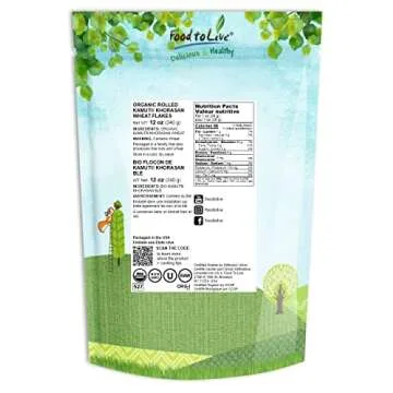 Food to Live Organic Rolled KAMUT Khorasan Wheat Flakes, 12 Ounces - Non-GMO, Whole Wheat Berries, K...