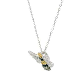 Amazon Essentials womens Sterling Silver Bumblebee Pendant Necklace Made with Crystal (18"), (previo...
