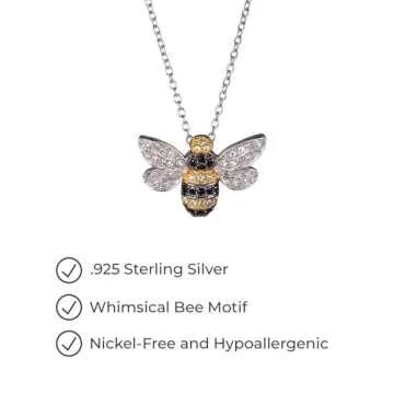 Amazon Essentials womens Sterling Silver Bumblebee Pendant Necklace Made with Crystal (18"), (previously Amazon Collection)