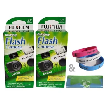 Fujifilm QuickSnap Flash 400 Disposable 35mm Camera (2 Pack) Plus Eco-Friendly Wrist Band & Microfib...