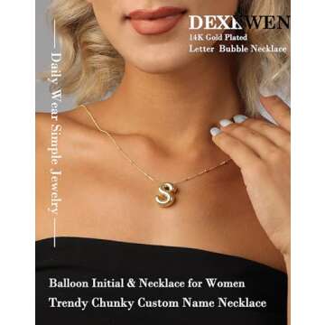 DEXKWEN Gold Bubble Letter Necklace for Women,14K Gold Plated Balloon Initial Necklace Dainty Charm ...