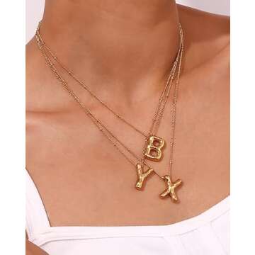 DEXKWEN Gold Bubble Letter Necklace for Women,14K Gold Plated Balloon Initial Necklace Dainty Charm Necklaces Puffy Alphabet Name Personalized A-Z Letter Pendant Jewelry for Mom（Gold A）