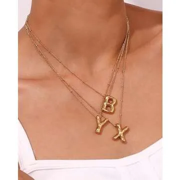 DEXKWEN Personalized Gold Bubble Letter Necklace