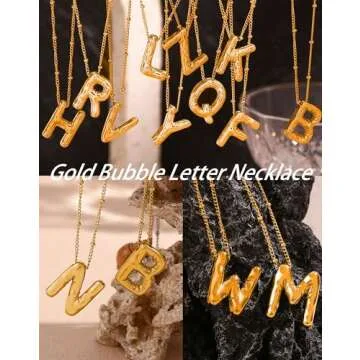 DEXKWEN Personalized Gold Bubble Letter Necklace