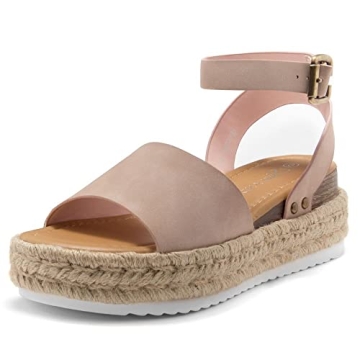 Shoe Land Legossa Womens Platform Sandals Ankle Strap Espadrilles Comfortable Open Toe Flatform Wedg...
