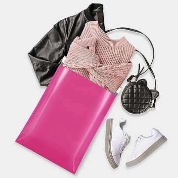 Fuxury Large Poly Mailers 14.5x19 Inch 100 Pcs Tear-Resistant Shipping Bags For Clothing, Self-Seal Shipping Envelopes, Waterproof Packaging Bags for Small Business, Durable Mailers Poly Bags Pink