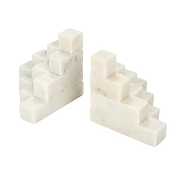 Bloomingville Decorative Marble Stairstep Bookends, Elegant White Design for Home Decor