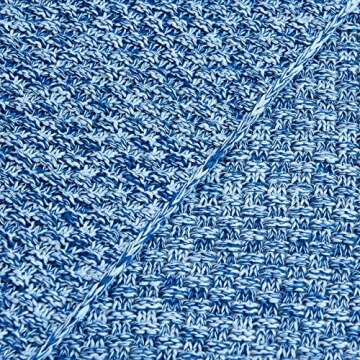 Longhui bedding Blue Knitted Throw Blanket for Couch, Soft, Cozy Machine Washable 100% Cotton Sofa Knit Blankets, Heavy 2.8lb Weight, 51 x 63 Inches, Blue and White Color, Laundry Bag Included