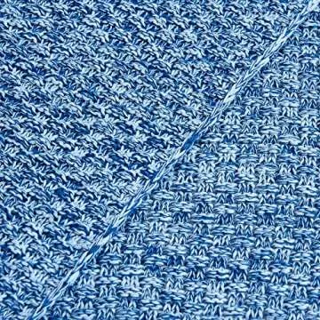 Longhui bedding Blue Knitted Throw Blanket for Couch, Soft, Cozy Machine Washable 100% Cotton Sofa Knit Blankets, Heavy 2.8lb Weight, 51 x 63 Inches, Blue and White Color, Laundry Bag Included