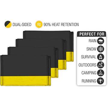 Swiss Safe 4 Pack Mylar Emergency Blankets for Survival - Compact & Insulated for Cold Weather - Des...