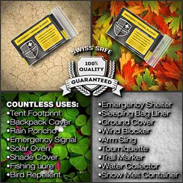 Swiss Safe 4 Pack Mylar Emergency Blankets for Survival - Compact & Insulated for Cold Weather - Designed for NASA, Outdoor, Running, Camping, Survival, First Aid Car Kit - Black & Gold, 4 Pack