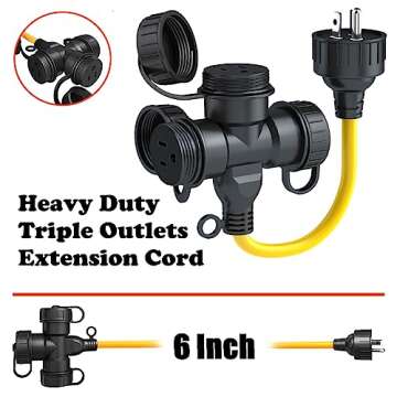 12 Gauge Heavy Duty Extension Cord with 3 Outlets, Weather Protection Power Cord with Safety Cover V...