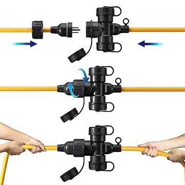 12 Gauge Heavy Duty Extension Cord with 3 Outlets, Weather Protection Power Cord with Safety Cover Velcro Tape for Outdoor, SJTW 15Amp 1875W, Orange Color, ETL Listed, Stright