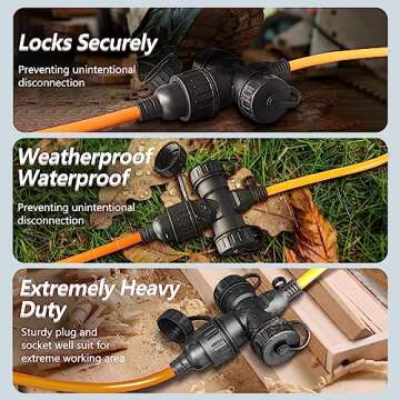 12 Gauge Heavy Duty Extension Cord with 3 Outlets, Weather Protection Power Cord with Safety Cover Velcro Tape for Outdoor, SJTW 15Amp 1875W, Orange Color, ETL Listed, Stright