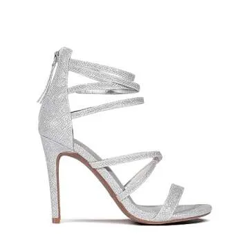 DREAM PAIRS Women's Show Silver Glitter High Heel Dress Pump Sandals - 5.5 M US