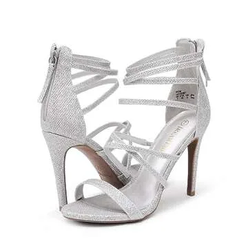 DREAM PAIRS Women's Show Silver Glitter High Heel Dress Pump Sandals - 5.5 M US