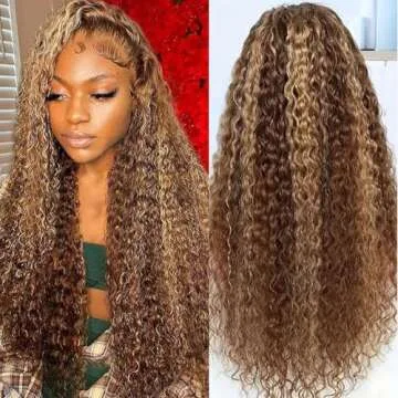 Ombre Lace Front Wig Human Hair Highlight Deep Wave 5x5 Hd Lace Closure Wigs Human Hair 4/27 Colored Glueless Honey Blonde Wig Human Hair Pre Plucked Wet Wavy Curly Human Hair Wig 180 Density 24 Inch