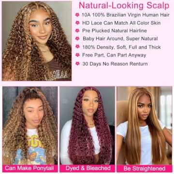 Ombre Lace Front Wig Human Hair Highlight Deep Wave 5x5 Hd Lace Closure Wigs Human Hair 4/27 Colored Glueless Honey Blonde Wig Human Hair Pre Plucked Wet Wavy Curly Human Hair Wig 180 Density 24 Inch