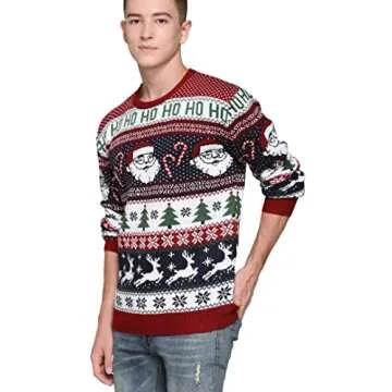 Men's Ugly Christmas Sweater Rudolph Reindeer Holiday Festive Knitted Cardigan Cute Pullover Jumper (XX Large, Santa&Cane Stripe)