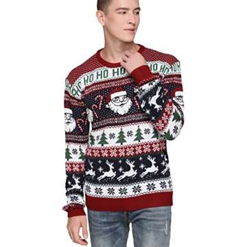 Men's Ugly Christmas Sweater Rudolph Reindeer Holiday Festive Knitted Cardigan Cute Pullover Jumper (XX Large, Santa&Cane Stripe)