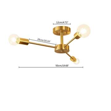 Luxuypon Gold Sputnik Chandelier Ceiling Light Fixtures 3 Light Modern Semi Flush Mount Ceiling Ligh...