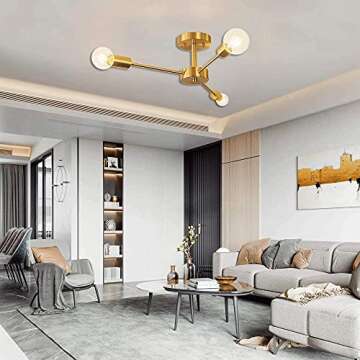 Luxuypon Gold Sputnik Chandelier Ceiling Light Fixture