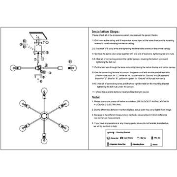 Luxuypon Gold Sputnik Chandelier Ceiling Light Fixture