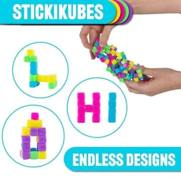 KOMARC GAMES StickiKubes: Creative Mini Stacking Cubes for Kids, Non-Toxic & Fun, 125 Blocks, 5 Neon...