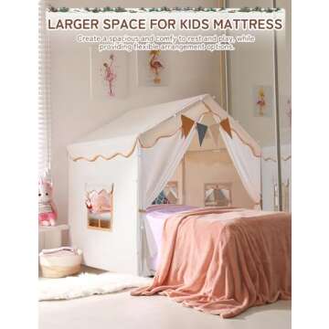 besrey Kids Tent, Kids Playhouse 2 in 1 with Padded Mat and Lights, Large Play Tent with 2 Doors & 4 Windows, Kids Play Tent Indoor & Outdoor, Christmas Toddler Tent for Kids, 51" x35" x 51"