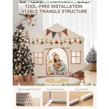 besrey Kids Tent, Kids Playhouse 2 in 1 with Padded Mat and Lights, Large Play Tent with 2 Doors & 4 Windows, Kids Play Tent Indoor & Outdoor, Christmas Toddler Tent for Kids, 51" x35" x 51"