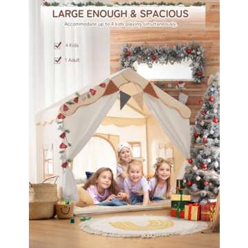 besrey Kids Tent, Kids Playhouse 2 in 1 with Padded Mat and Lights, Large Play Tent with 2 Doors & 4 Windows, Kids Play Tent Indoor & Outdoor, Christmas Toddler Tent for Kids, 51" x35" x 51"