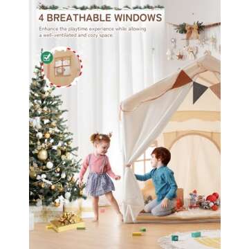 besrey Kids Tent, Kids Playhouse 2 in 1 with Padded Mat and Lights, Large Play Tent with 2 Doors & 4 Windows, Kids Play Tent Indoor & Outdoor, Christmas Toddler Tent for Kids, 51" x35" x 51"