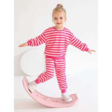 URMAGIC Toddler Girls Clothes Set Long-Sleeved Stripe Sweatshirts Top with Pants 2-Pcs Kids Fall Winter Outfits