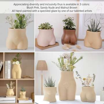 BASE ROOTS Plant Pot Ceramic Planter Vase with Drainage for Succulents, Cactus, Flowers - Ideal for Boho Indoor & Outdoor Garden, Aesthetic Living Room, Bedroom, Desk Organizer Decor & Gift Idea