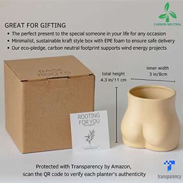 BASE ROOTS Plant Pot Ceramic Planter Vase with Drainage for Succulents, Cactus, Flowers - Ideal for Boho Indoor & Outdoor Garden, Aesthetic Living Room, Bedroom, Desk Organizer Decor & Gift Idea