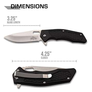 MASTER USA – Spring Assisted Open Folding Knife – Satin Finish Stainless Steel Blade, Black Inje...