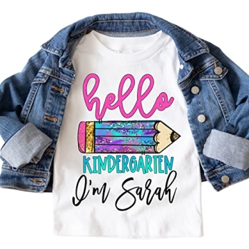 POSH SOIREE - Hello Kindergarten Personalized T-Shirts for Kids - Custom Cotton Shirt for Back to Sc...