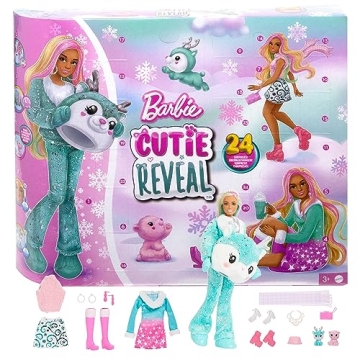 Barbie Cutie Reveal Advent Calendar with Doll, 25 Surprises, Holiday Toy for Kids