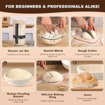 Tunyet Sourdough Bread Baking Supplies, Sourdough Starter Jar Kit with Sourdough Starter Jar,Thermometer,Linen Liner,Sourdough Jar Scraper, 24oz, Beige, WY18FZFZ