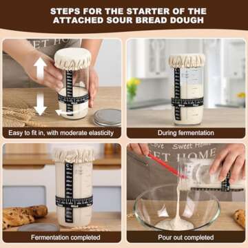 Tunyet Sourdough Bread Baking Supplies, Sourdough Starter Jar Kit with Sourdough Starter Jar,Thermometer,Linen Liner,Sourdough Jar Scraper, 24oz, Beige, WY18FZFZ