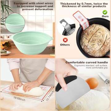 Tunyet Sourdough Bread Baking Supplies, Sourdough Starter Jar Kit with Sourdough Starter Jar,Thermometer,Linen Liner,Sourdough Jar Scraper, 24oz, Beige, WY18FZFZ