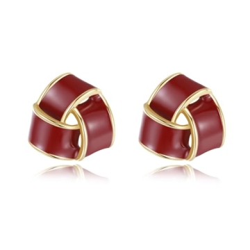 LavieLamour Red Enamel Stud Earrings - Vintage Elegance & Modern Charm