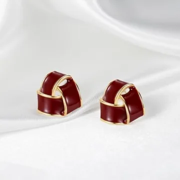 LavieLamour Red Enamel Stud Earrings Women Chic Unique Style