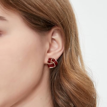 LavieLamour Red Enamel Stud Earrings Women Chic Unique Style