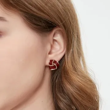 LavieLamour Red Enamel Stud Earrings Women Chic Unique Style