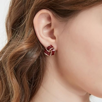 LavieLamour Red Enamel Stud Earrings Women Chic Unique Style