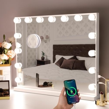 Hansong Vanity Mirror with Lights - 22''x18'' Hollywood Makeup Mirror with USB Charging and 10X Magn...
