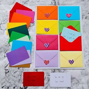 Supla 160 Sets Colorful Mini Envelopes with Blank Business Cards 16 Colors Small Notecards Quick Thank You Note Lunchbox Note Gift Note Cards Tiny Love Notes Envelopes Bulk Mini Stationery Set